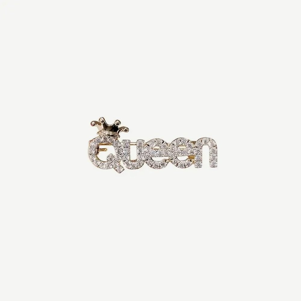 Beautiful Gold Tone And Rhinestone • QUEEN Brooch - Picture 3 of 3